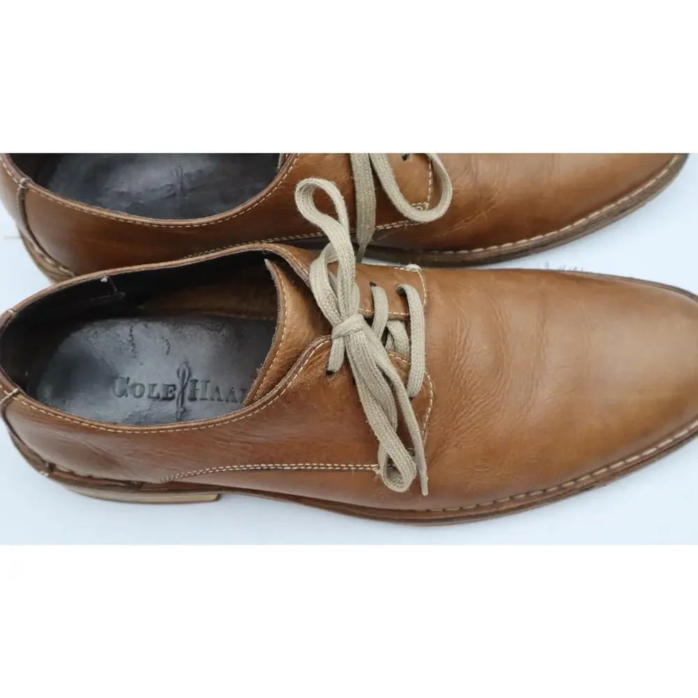 Cole Haan Mens 8.5 Feathercraft Grand Blucher Tan Leather Oxfords Lace Up Brown